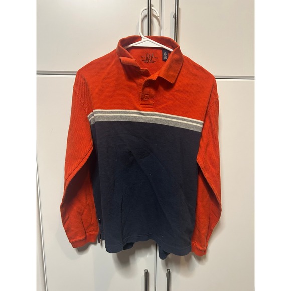 GAP Other - Gap Mens XS Long Sleeve Pique Polo Shirt Orange Navy Blue Colorblock Cotton